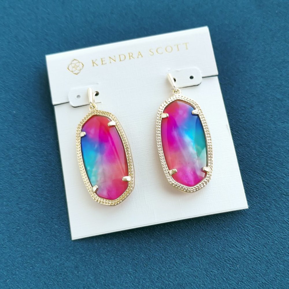KENDRA SCOTT Elle Watercolor Illusion Gold Drop Earrings NEW